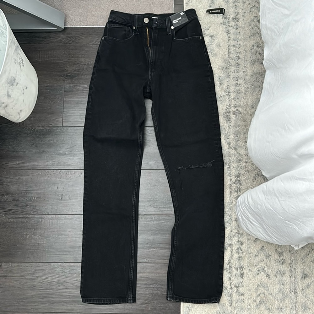 Express High Waisted Straight Cut Black Jeans